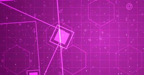 Hexagon network with square geometry shapes moving. Innovation science tech.. Stock Illustration