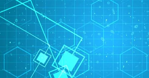 Hexagon network with square geometry shapes moving. Innovation science tech.. Stock Illustration