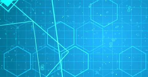 Hexagon network with square geometry shapes moving. Innovation science tech.. Stock Illustration