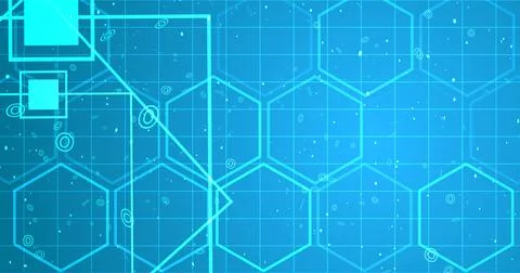 Hexagon network with square geometry shapes moving. Innovation science tech.. 스톡 일러스트