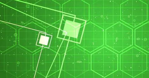 Hexagon network with square geometry shapes moving. Innovation science tech.. Stock Illustration