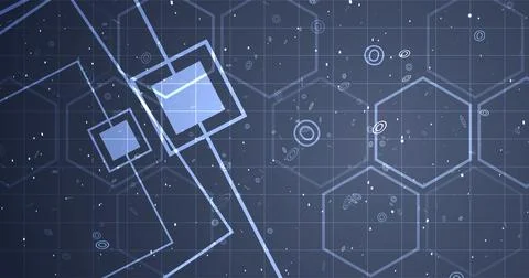 Hexagon network with square geometry shapes moving. Innovation science tech.. Stock Illustration