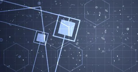 Hexagon network with square geometry shapes moving. Innovation science tech.. Stock Illustration