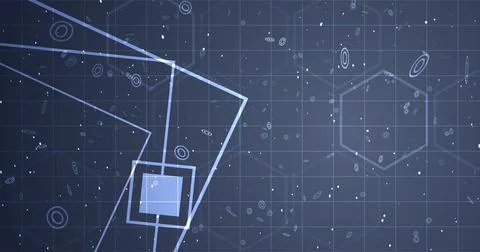 Hexagon network with square geometry shapes moving. Innovation science tech.. Stock Illustration