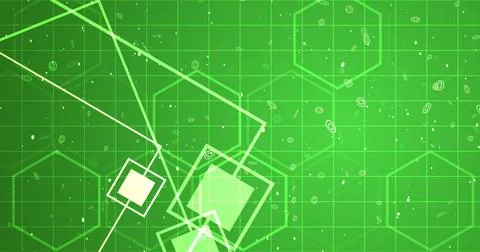 Hexagon network with square geometry shapes moving. Innovation science tech.. Stock Illustration