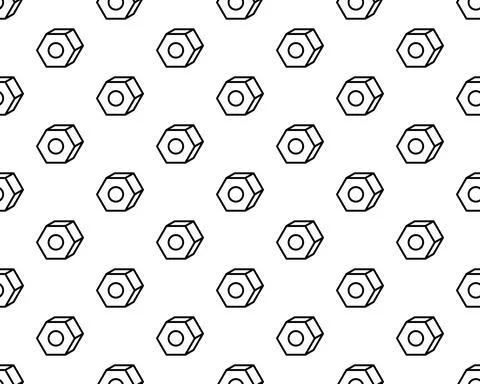 Hexagon Nut Icon Seamless Pattern, Threaded Hole Fastener Icon Vector Art Ill Stock Illustration