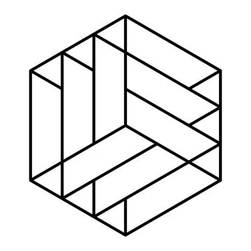 Hexagon with optical illusion of a cube, crop circle pattern Stock Illustration