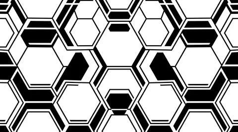 Hexagon pattern black white geometric line art abstract design motif Stock-Illustration
