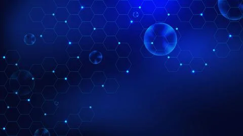 Hexagon pattern with blue bubbles and glowing particles Stock Illustration