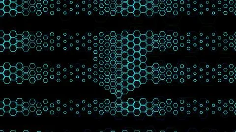 Hexagon pattern with blue lines on black background in digital design Stock Illustration