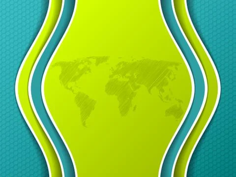 Hexagon pattern brochure with scribbled world map Illustrazione stock