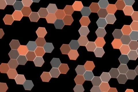 Hexagon pattern with brown pink gray colors on black background Stock Illustration