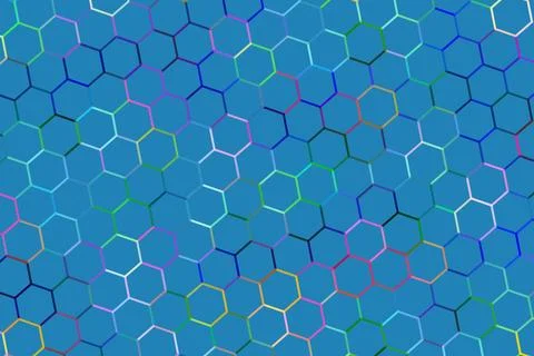 Hexagon pattern with colorful lines on blue background Stock Illustration