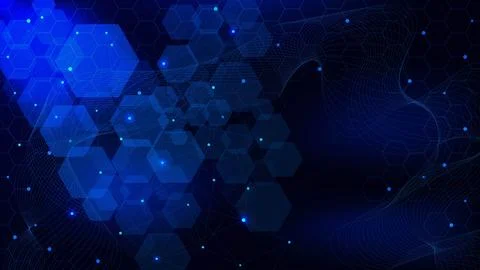 Hexagon pattern with connecting the dots and wave flow for network connection 스톡 일러스트