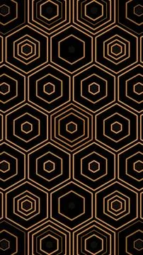 Hexagon pattern on a dark background with orange lines and shapes Stock Illustration
