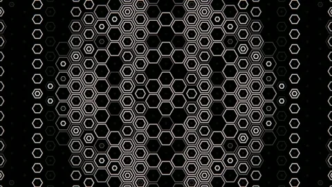 Hexagon pattern design on a black background with various shapes 動画素材 332911000