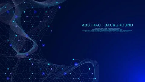 Hexagon pattern with glowing particles and wave flow. 스톡 일러스트