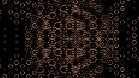 Hexagon pattern with gold design on black background Stock Footage 331693919