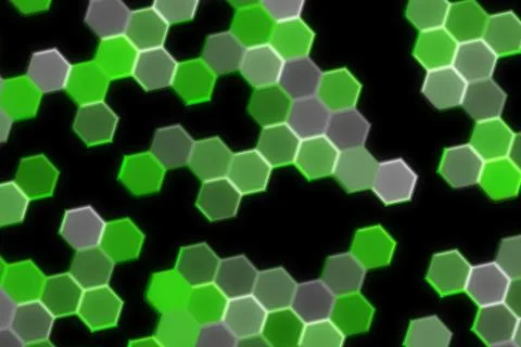 Hexagon pattern with green and gray colors on black background Stock Illustration