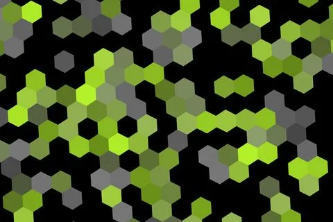 Hexagon pattern with green and gray colors on black background Stock Illustration