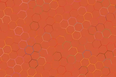 Hexagon pattern with orange background and subtle color lines Stock Photos
