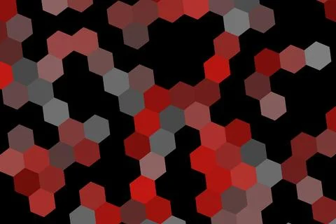 Hexagon pattern with red, purple, and gray colors on black Stock Illustration