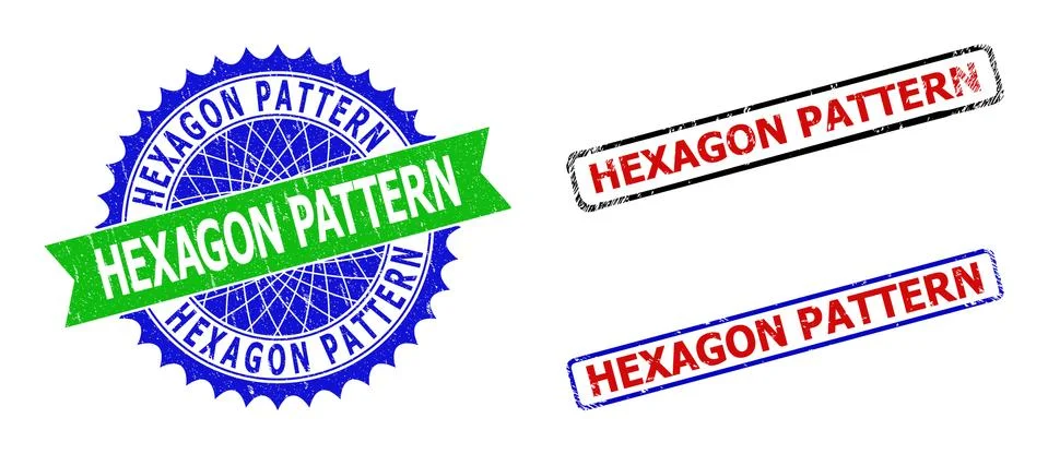 HEXAGON PATTERN Rosette and Rectangle Bicolor Badges with Rubber Styles Illustrazione stock
