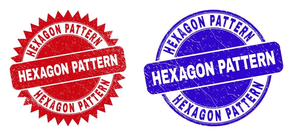 HEXAGON PATTERN Rounded and Rosette Seals with Corroded Texture Stock Illustration