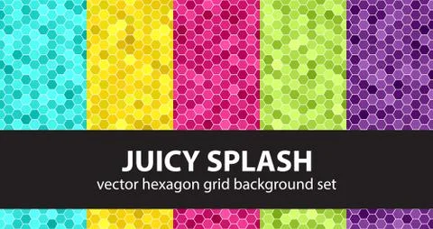 Hexagon pattern set "Juicy Splash". Vector seamless backgrounds Stock Illustration