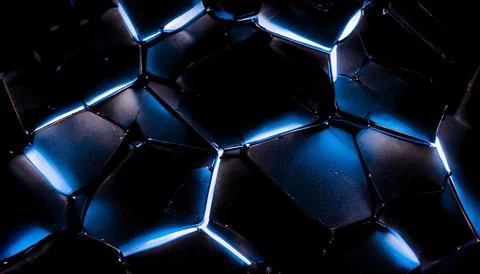 Hexagon pattern of solid metal surface in blue neon lights Stock Illustration