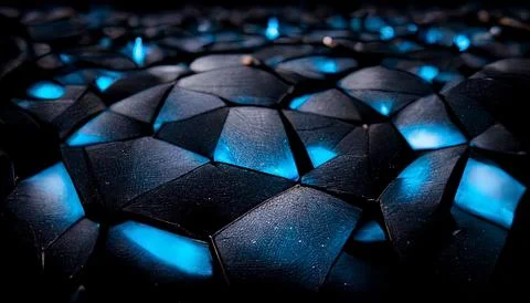 Hexagon pattern of solid metal surface in blue neon lights Stock Illustration