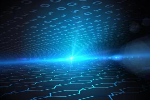 Hexagon pattern on technical background with binary code Stock Photos