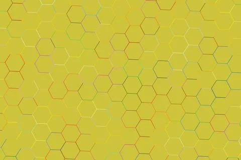 Hexagon pattern with yellow background and subtle color lines Stock Photos