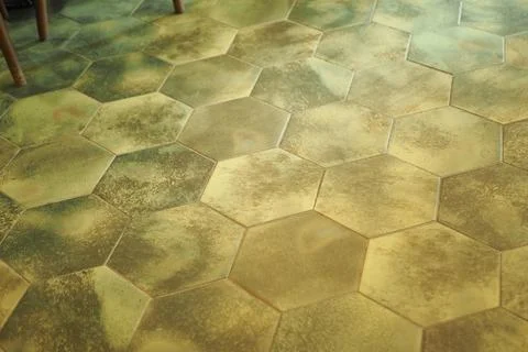 Hexagon patterned floor in a bright room Stock Photos
