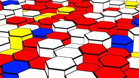 Hexagon Piet Mondrian 3d Render Stock Illustration