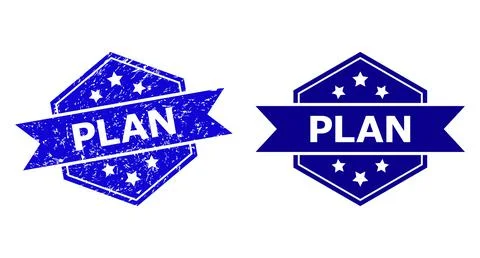 Hexagon PLAN Stamp with Distress Texture and Clean Variant Stock-Illustration
