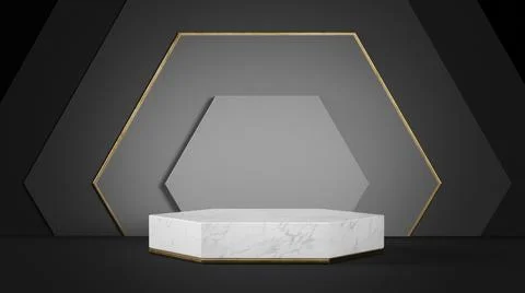 Hexagon platform with black geometric background Stock Illustration