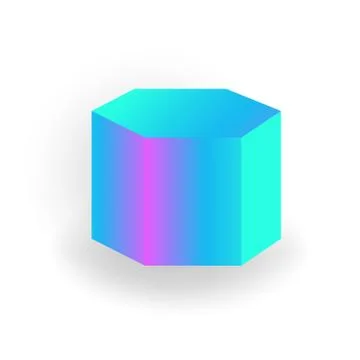 Hexagon prism - 3D geometric shape with holographic gradient isolated on white Stock Illustration