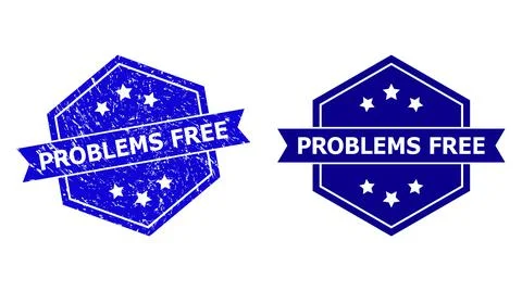 Hexagon PROBLEMS FREE Seal with Scratched Surface and Clean Version Stock Illustration