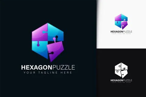 Hexagon puzzle logo design with gradient Stock Illustration