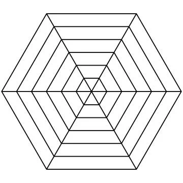 Hexagon radar template spider mesh chart diagram spider 6S blank hex radar chart Stock Illustration
