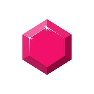 Hexagon red gemstone. Ruby top view. Cartoon vector illustration Stock Illustration