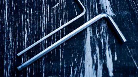 Hexagon for repair work lying on the table. Repair tools in the Foto stock