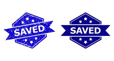 Hexagon SAVED Stamp with Corroded Surface and Clean Version 스톡 일러스트