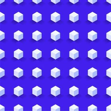 Hexagon seamless, abstract cube vector pattern. Blue color tone design, geome Illustrazione stock