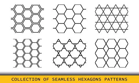 Hexagon set of geometric seamless patterns. Abstract honeycomb geometric graphic Stock Illustration