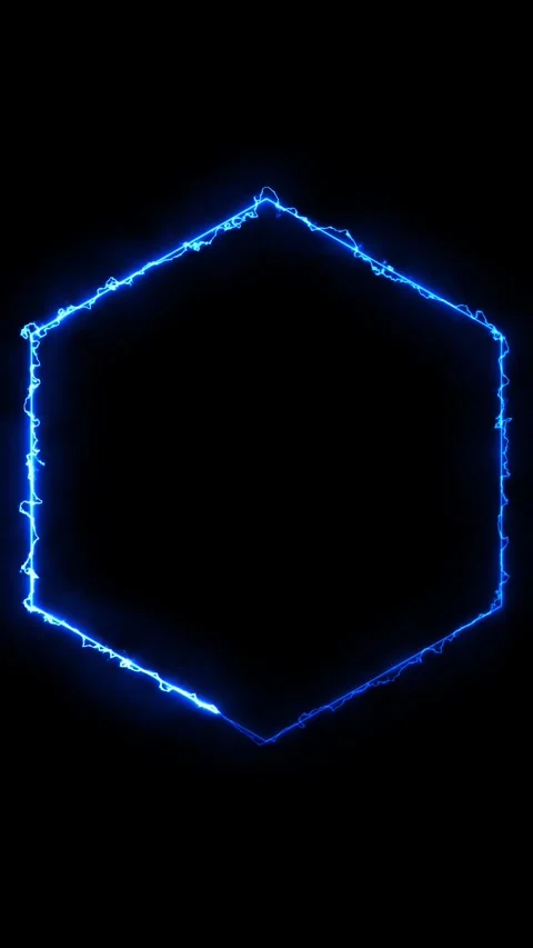 Hexagon shape with blue glowing electric neon light energy frame motion bac.. Stockbeeldmateriaal 337710861