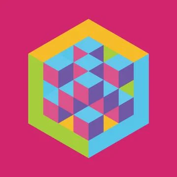 Hexagon shape with cubes inscribed. Vector illustration of 3d b Stock Illustration