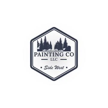 The hexagon shape logo with pine tree ornaments and the word painting co LLC Stock-Illustration