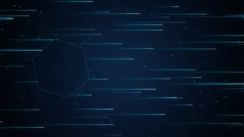 Hexagon shape with moving light streaks in abstract digital cyberspace back.. Stock Footage 346973576